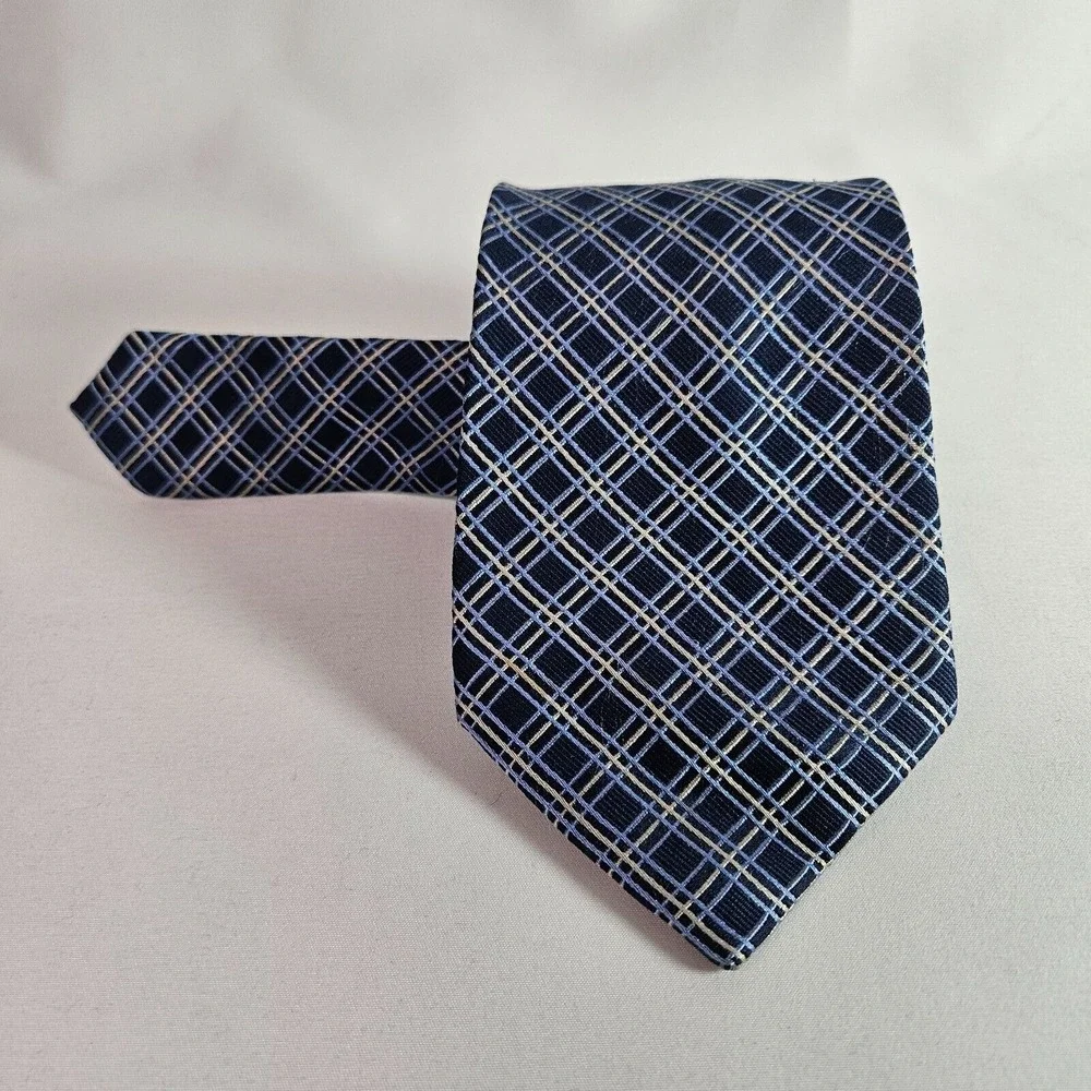 Perry Ellis Portfolio 100% Silk Hand Made Tie‎ Geometric Blue 3.75